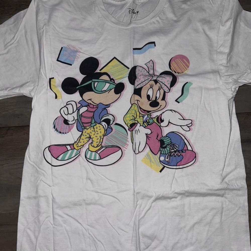 Disney Women’s White T-Shirt with Retro Mickey and Minnie